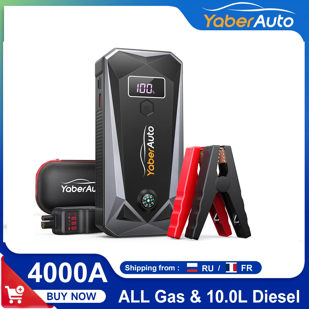 YABER-arrancador de batería de coche YA40, 4000A, 26800mAh, Powerbank,  cargador de refuerzo de batería externa con caja de almacenamiento