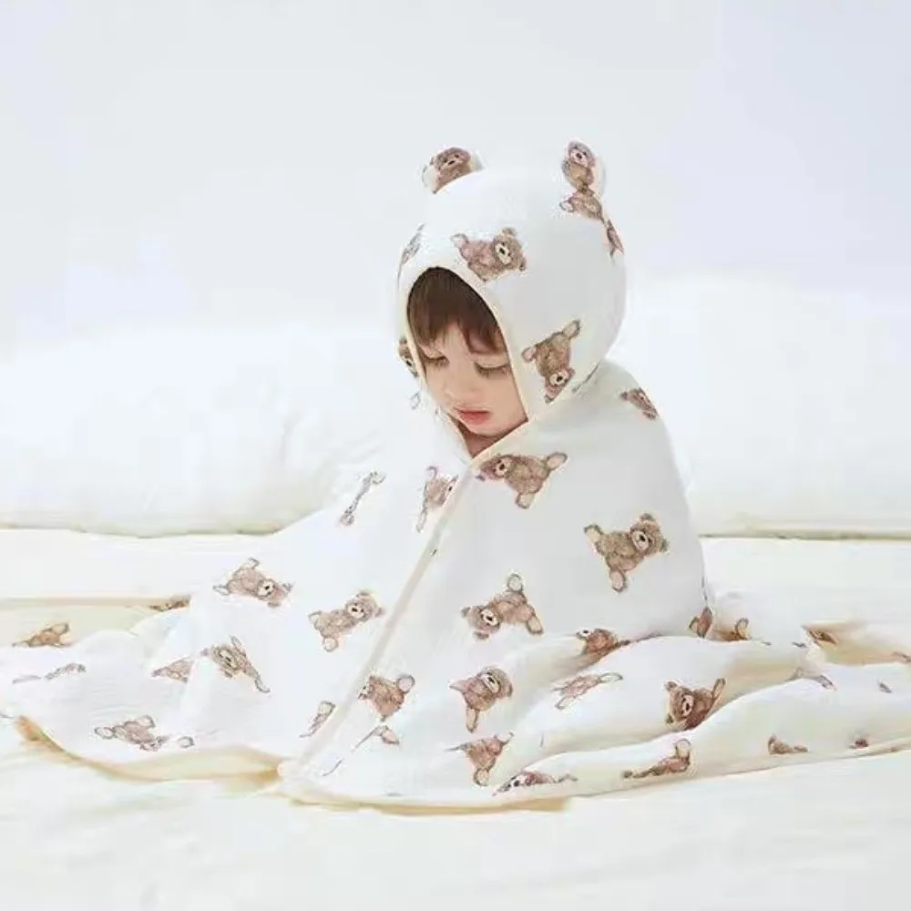 Cartoon Printed Baby Gauze Bath Towel Four Layer Soft Hooded Bathrobe Absorbent Comfortable Infant Bathrobe Sleepwear
