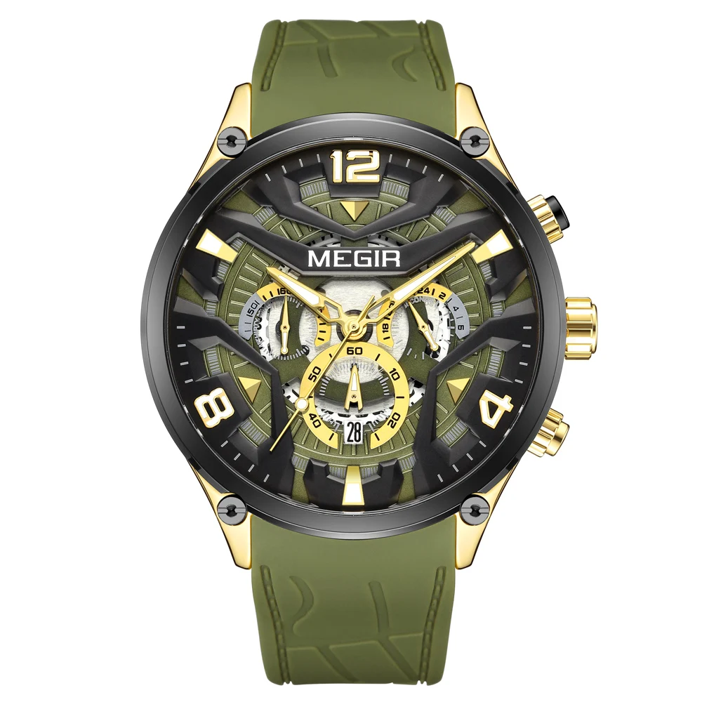 MEGIR Orologi sportivi da uomo alla moda casual dress cronografo impermeabile militare orologio da polso al quarzo calendario display comodo cinturino in silicone 2144blu
