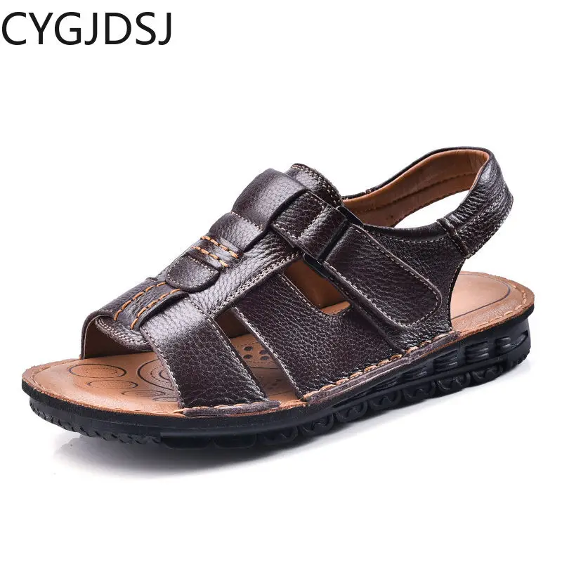 

Босоножки мужские пляжные из натуральной кожи, модная повседневная обувь, мюли, черные, лето