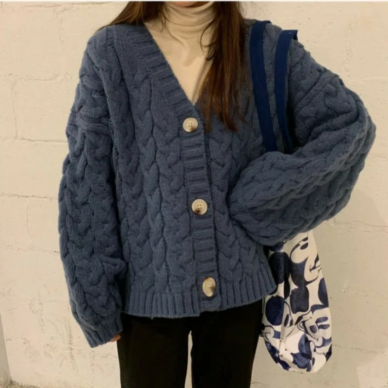 

2023 New Lazy Style Retro Thickened Warm Sweater Cardigan Women Autumn Winter Loose Casual Versatile Hairy Knitted Shirt Coat
