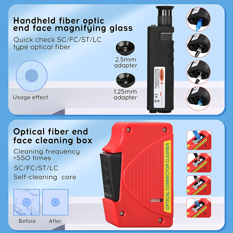 Fiber cleaning Tool Kit 400X Fiber Optic Microscope Fiber Optic Cleaner One Clic
