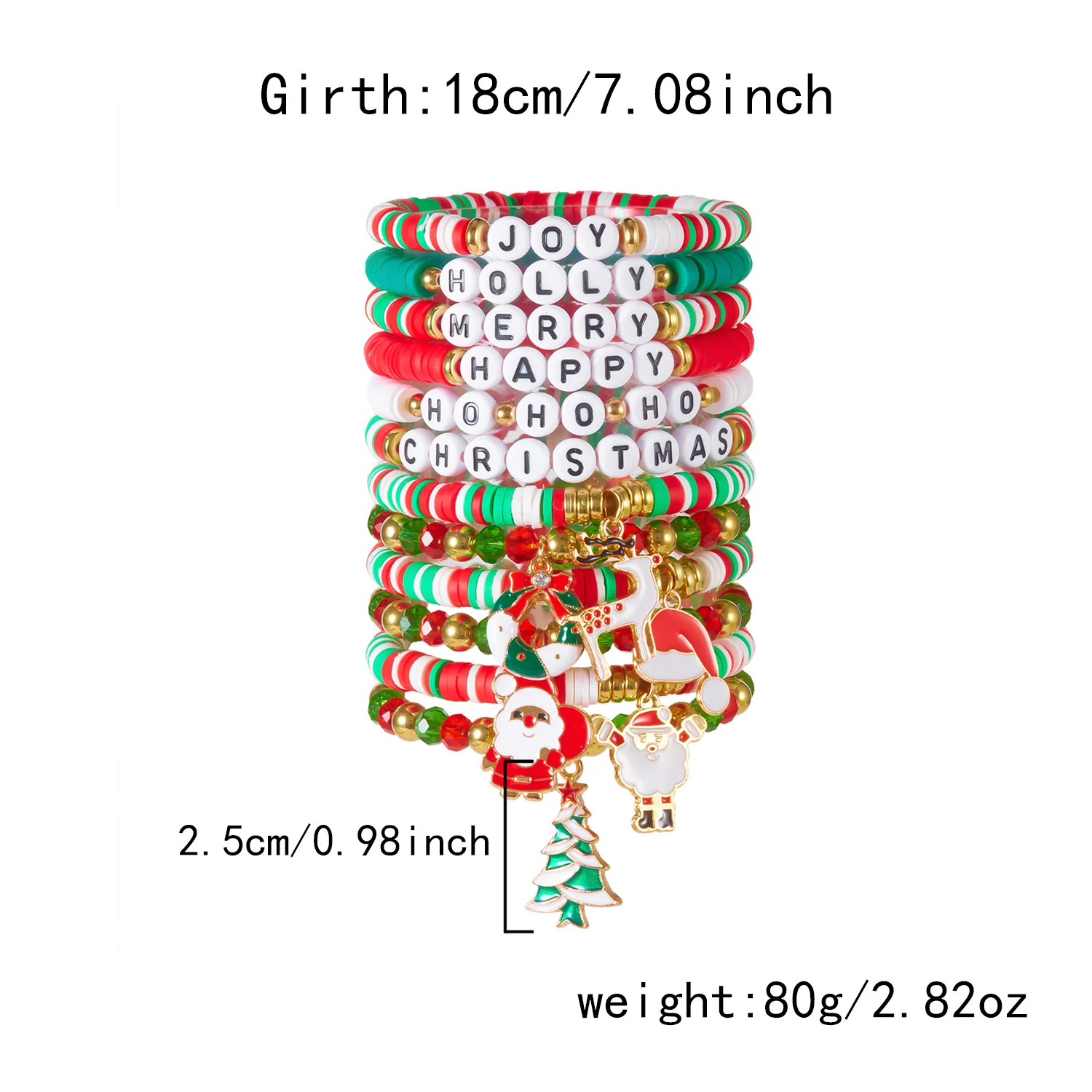 12-teiliges Weihnachts-Armband-Set, bunte weiche Tonperlen, Kristallperlen, Weihnachtsmann-Anhänger, Armreif, Party-Schmuck, Weihnachtsgeschenke für – Detail 13