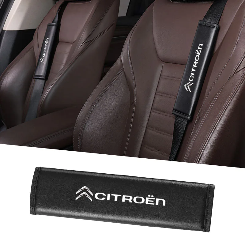 2pcs Car Seat Belt Cover Leather Shoulder Pad Accessories For Citroen