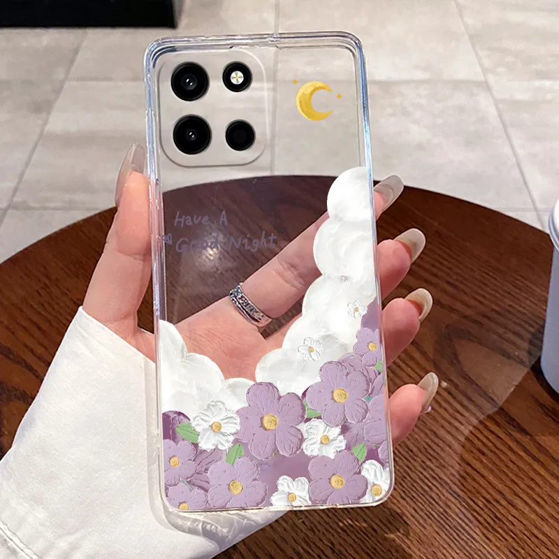 Clear Silicone Soft TPU Back Cover with Cute Cat and Rabbit Design - Protective Jelly Casing