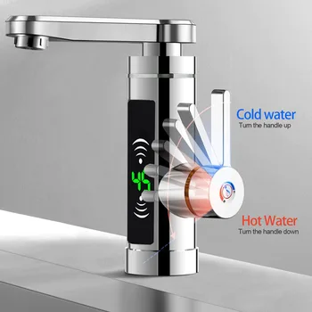Scaldabagno elettrico istantaneo argento da 3300 W, rubinetto elettrico con LED, rubinetto da cucina adatto per casa, hotel, ristorante 1