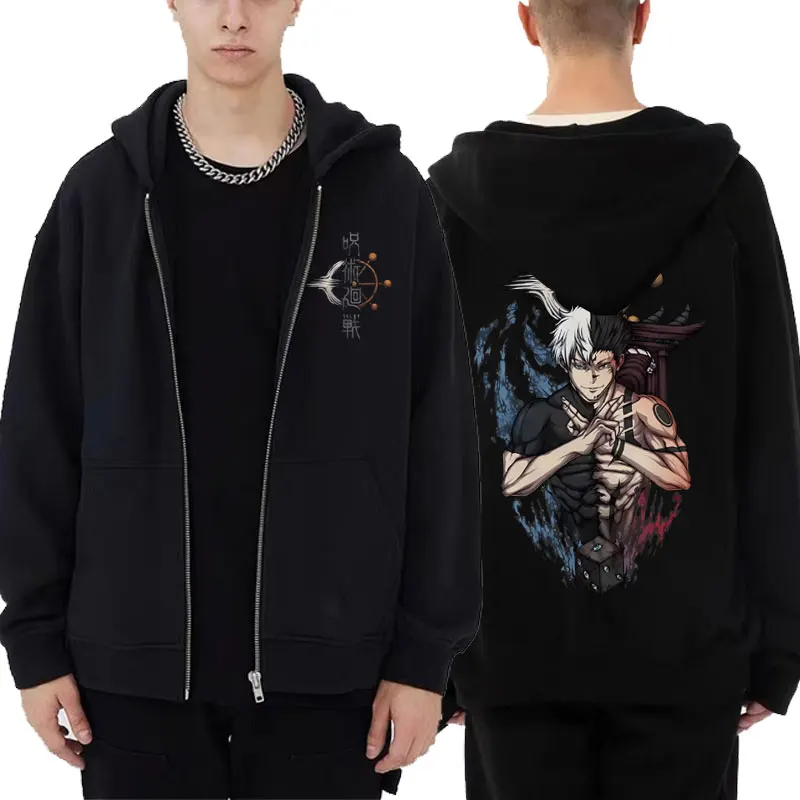 

Japanese Anime Jujutsu Kaisen Satoru Gojo and Ryomen Sukuna Graphic Zipper Hoodie Men Women Manga Zip Up Jacket Male Sweatshirt