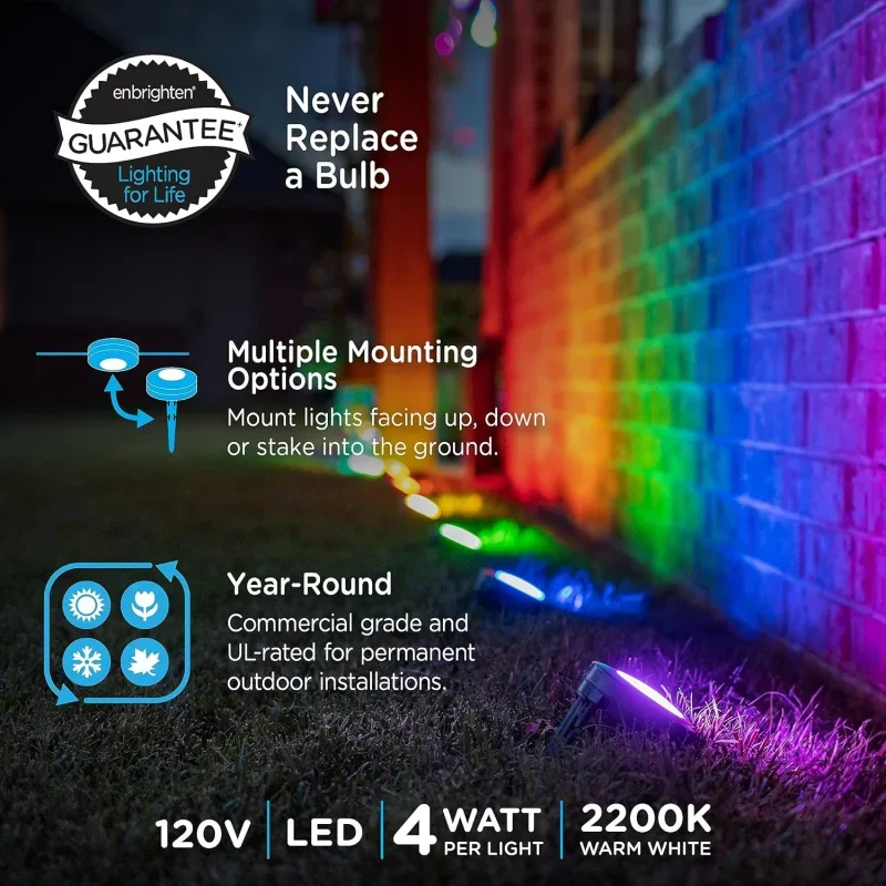 Premium LED Smart Garden Lights, 12 Landscape Lights, 110ft Cord Plus 22ft Lead Wire, Compatible With Alexa And Google Play