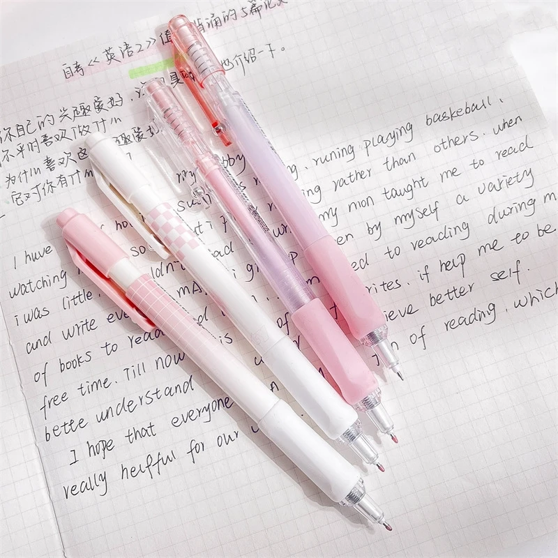 4pcs Sweet Love Gel Pens Set Eternity Pink 0.5mm Ballpoint Quick Dry Black Color Ink for Writing School F7421 images - 6