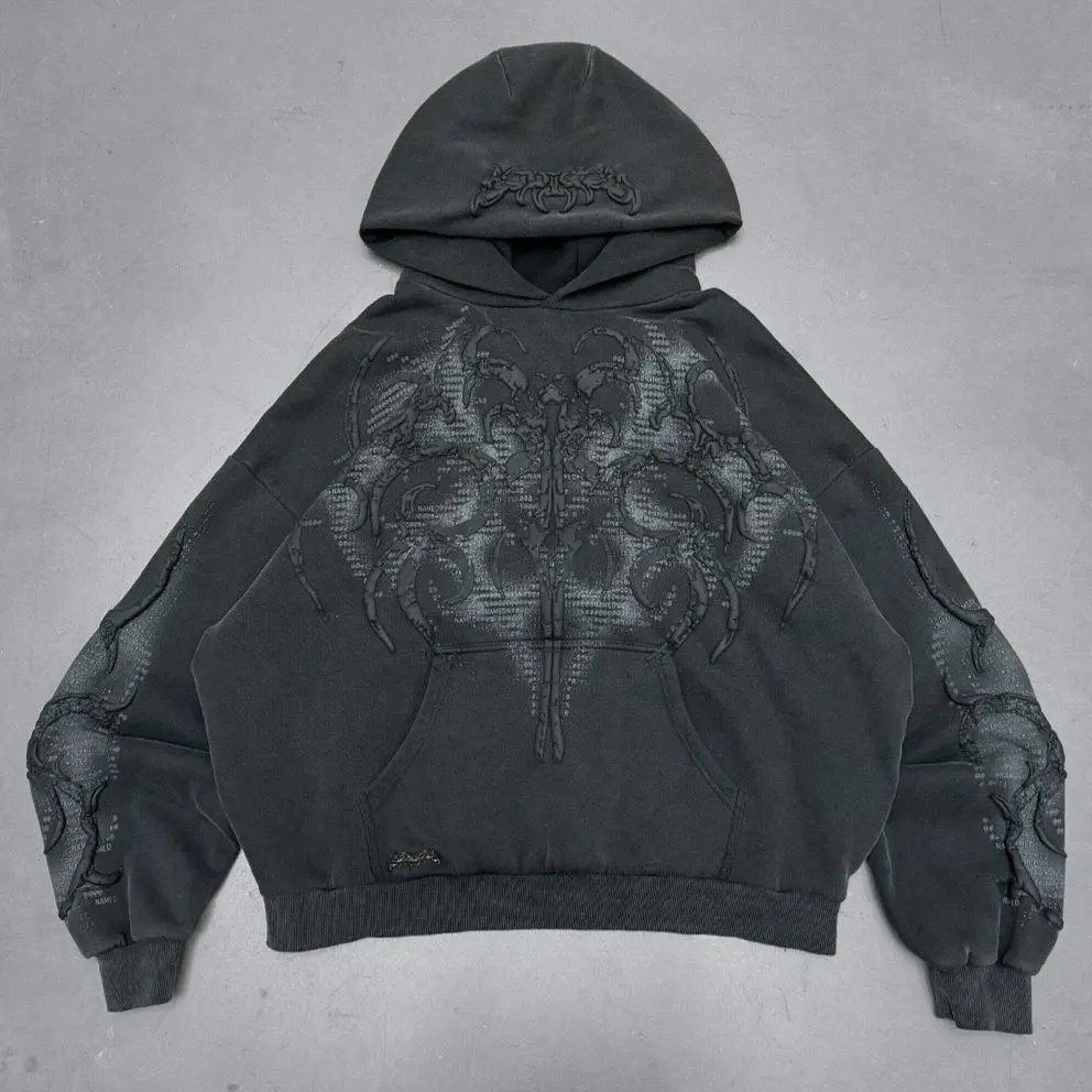 Y2k Gothic Style Mens Suit Black Print Zipper Hooded Sweatshirt Simple Cotton Hip Hop Large Size Loose Print Jogger Pants Unisex 3