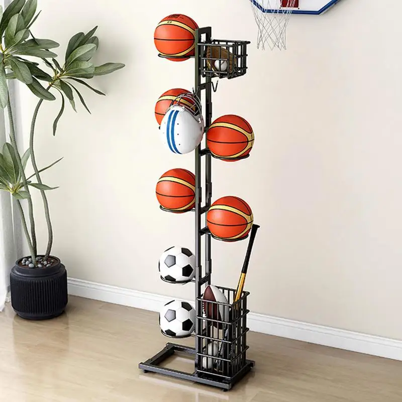 

Household Sports Ball Storage Rack With Basket multi-level badminton racket storage Organizer for Football Basketball Vallyball