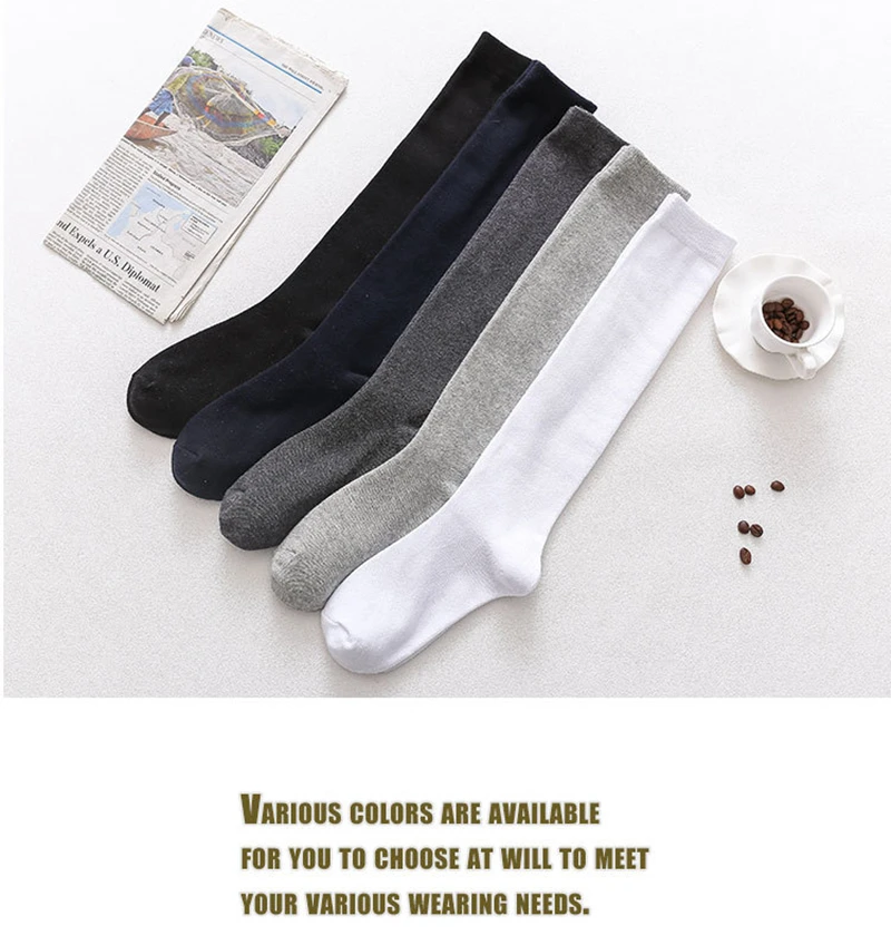 1 Paar lange Herrensocken, kniehoch, Baumwolle, einfarbig, Business, weich, elastisch, Partykleid, formell, Gentleman-Strumpf, vier Jahreszeiten – Detail 6
