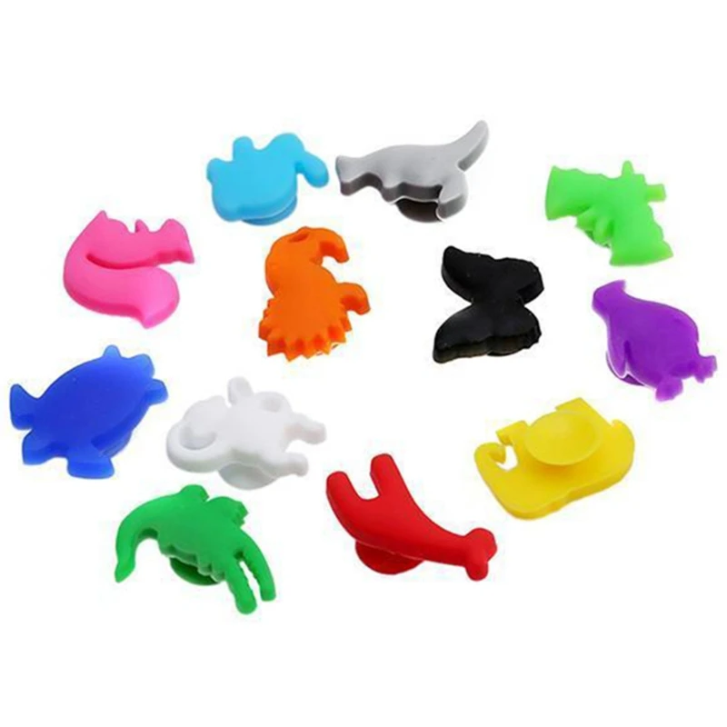 Wine Glass Markers Set of 24 Marine Terrestrial Animals Silicone Drink Glass Tags Identification Cup Labels Signs for Bar glass identifiers