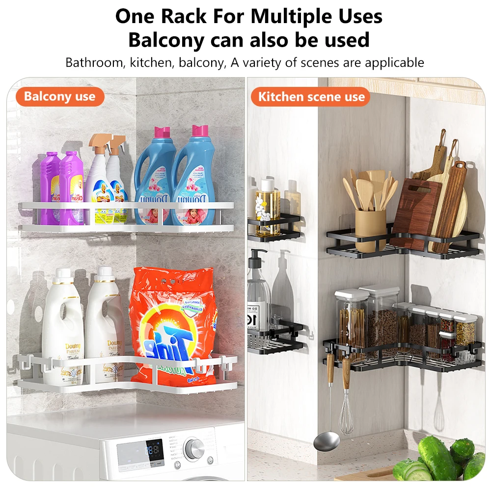 Wall mounted Bathroom Corner Shelf Without Drilling Stainless Steel  Metal Shower Shelves With Hook Bathroom Accessories 6