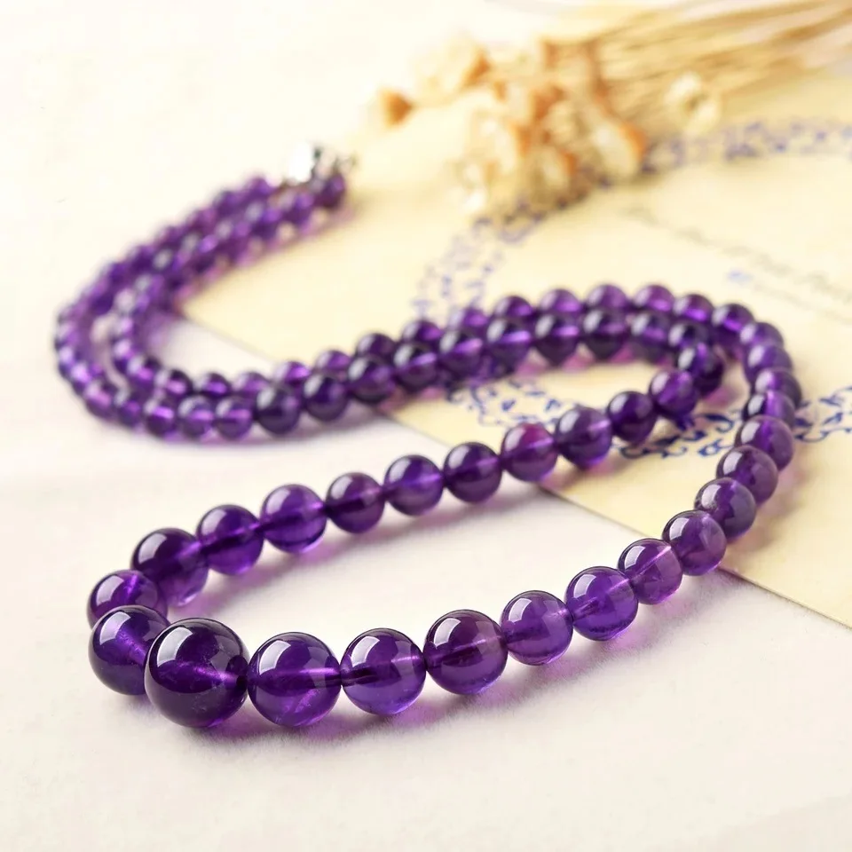 

Natural Purple Amethyst Quartz Round Beads Pendant Necklace Brazil 5-12mm Women Clear Round Stone 20 Inches Jewelry AAAAA