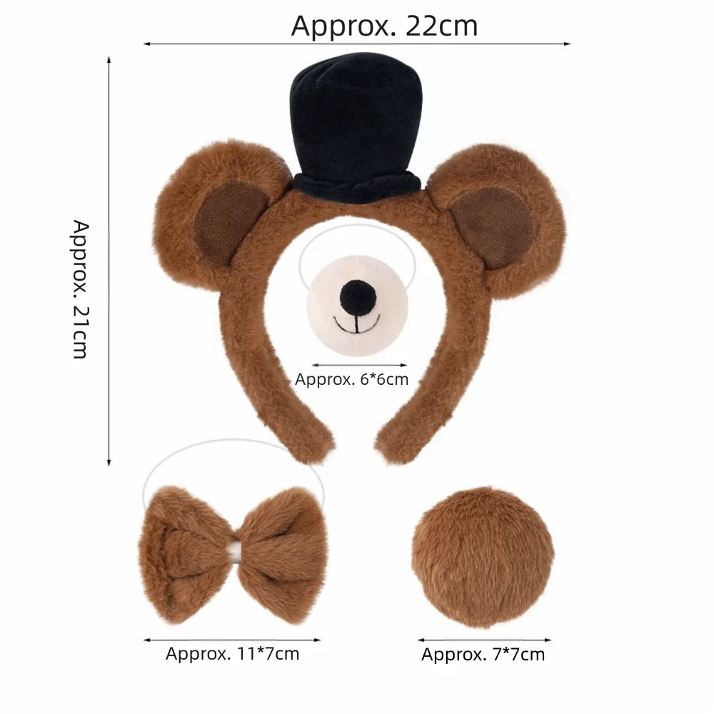 Bear Costume Props Bear Ears Headband Halloween Holiday Masquerade Headband Nose Tail Bow Tie Dress-up Accessories