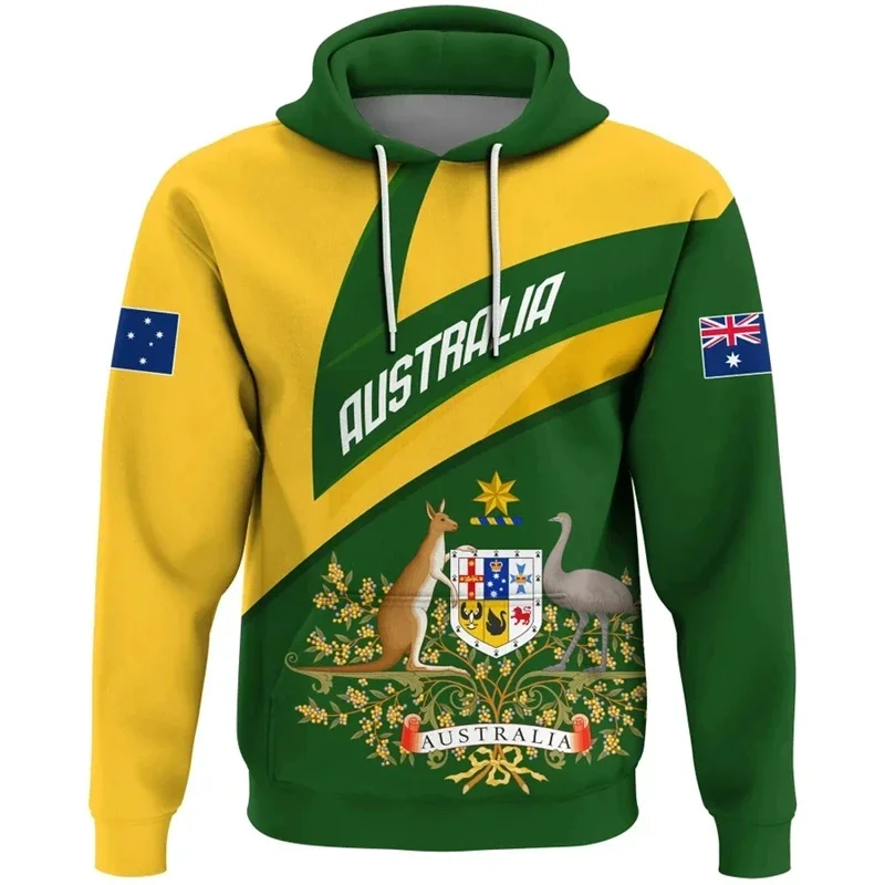 Sudadera con estampado de la bandera de Australia, sudadera con emblema nacional de moda, sudadera con capucha con estampado 3D de canguro para hombres, sudaderas casuales para niños