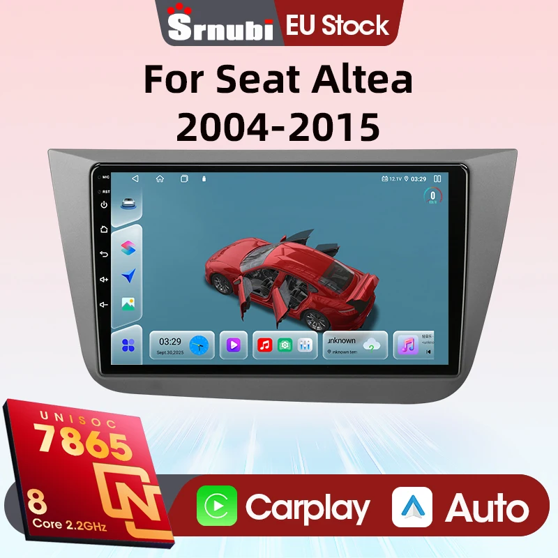 Radio samochodowe Srnubi 2Din z Androidem, obsługą CarPlay i Android Auto, kamerą cofania, GPS, BT i WiFi, do Seat Altea 2004-2015 i Toledo 2004-2009