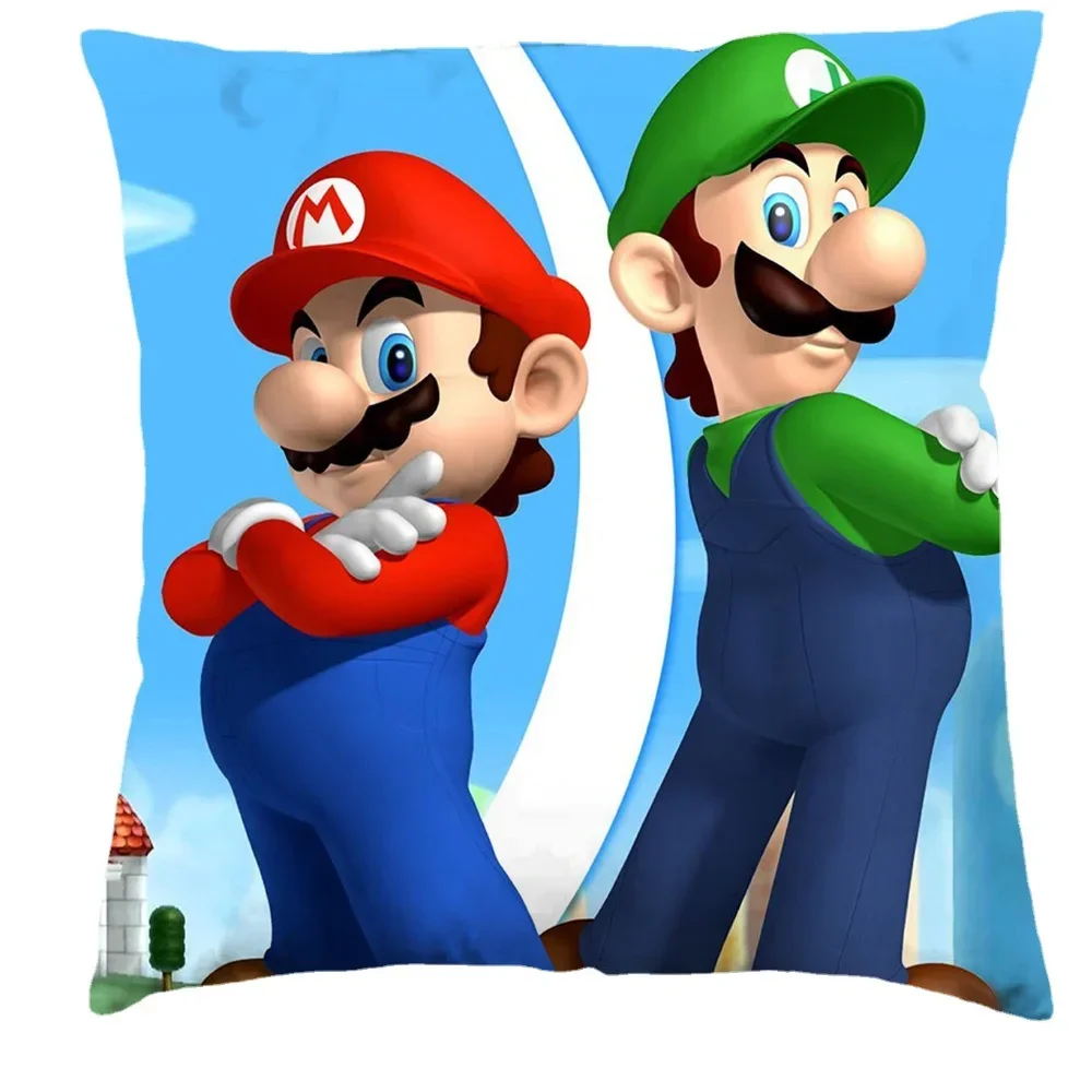 Super Mario Bros Luigi Cartoon Cushion Cover Game Pillowcase Anime Figures Mario Sofa Car Home Pillow Cover 45x45cm