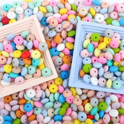 50pcs/lot 12mm Lentil Beads Baby Silicone Spacer Beads DIY Pacifier Chain Teething Toy Newborn Nursing Accessories Food Grade