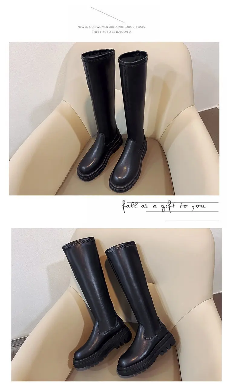 Botas Altas De Plataforma Para Mujer Estilo Gótico Negro Elegante_voghion.com