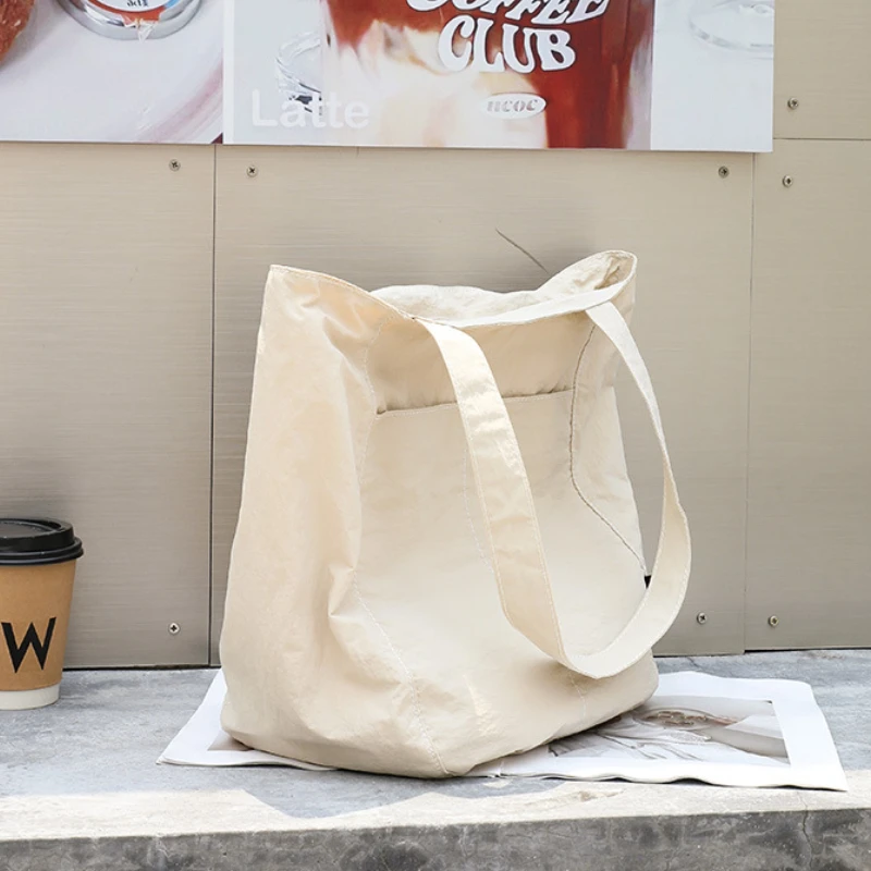 Casual Tote Bag Nylon Soft Handbag Large Capacity Storage Bag 2023 New Trend Simple Solid Color Student Shoulder Bag All-match