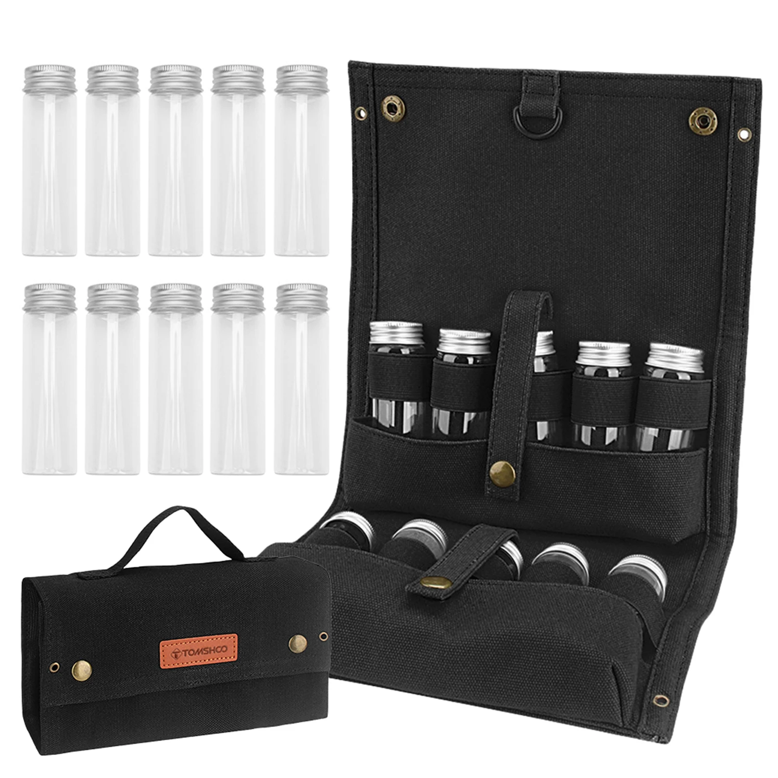 Tomshoo Durable BBQ Spice Storage Bag 10 Bottles Outdoor Camping Portable Picnic Barbecue Seasoning Spice Bottle Storage Bag