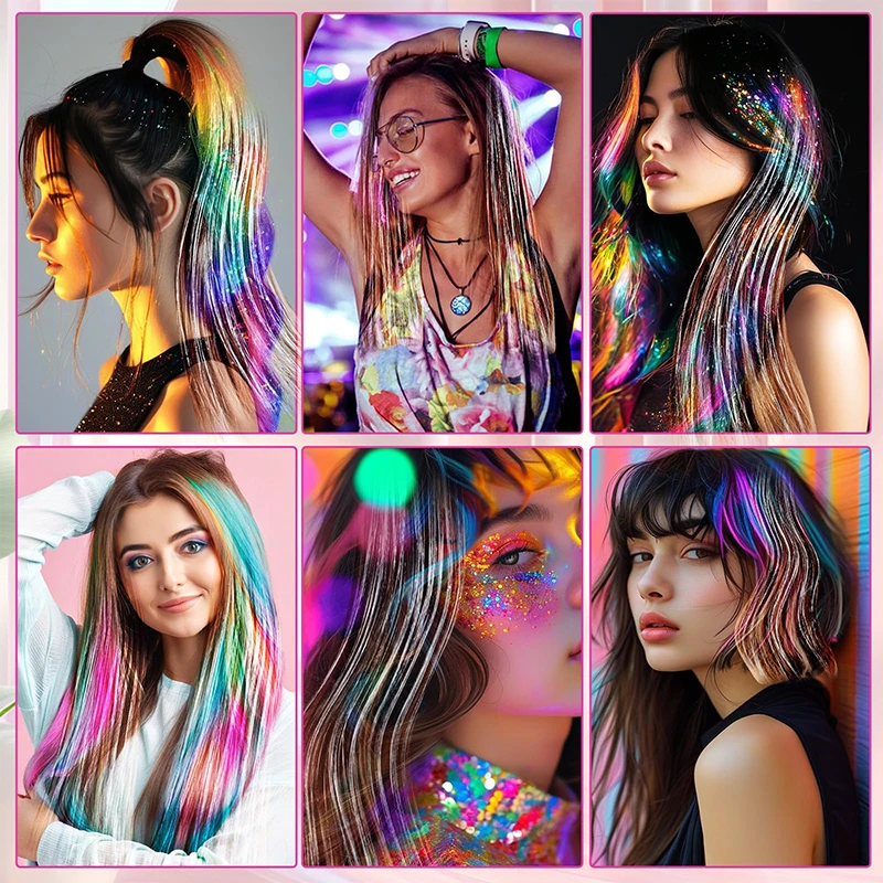 12 pieces of wig extensions, BB clips, laser gold wire, shiny ribbons, straight hair wig extensions