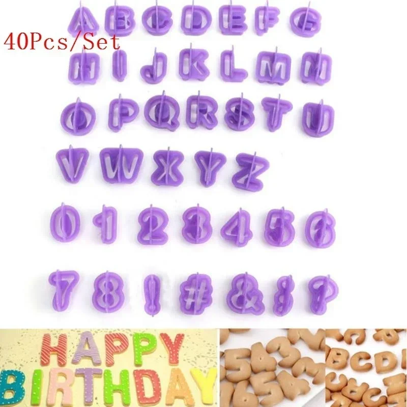40Pcs Alphabet Number Character Letter Cookie Cutter Fondant Cake Alphanumeric Biscuit Mould DIY Embossing Tools with Handle