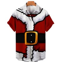 Funny Christmas Uniform Blouses Santa Claus Cosplay Shirts For Men Clothes Xmas Mens Gift Short Sleeve Streetwear Lapel Blouse 1