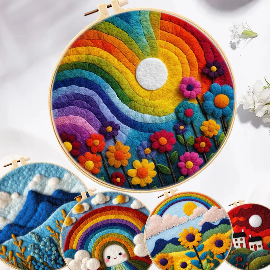 GATYZTORY DIY Wool Felting Painting With Embroidery Funny Landscape Handmade Landscap Picture Kit Mom Gift For Home Decor