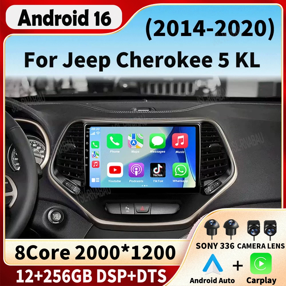 Radio Estéreo para Auto, Reproductor Multimedia de Video, GPS, DSP, BT, Sin Unidad Principal 2din, CarPlay, Android 15, para Jeep Cherokee 5 KL 2014-2020 1