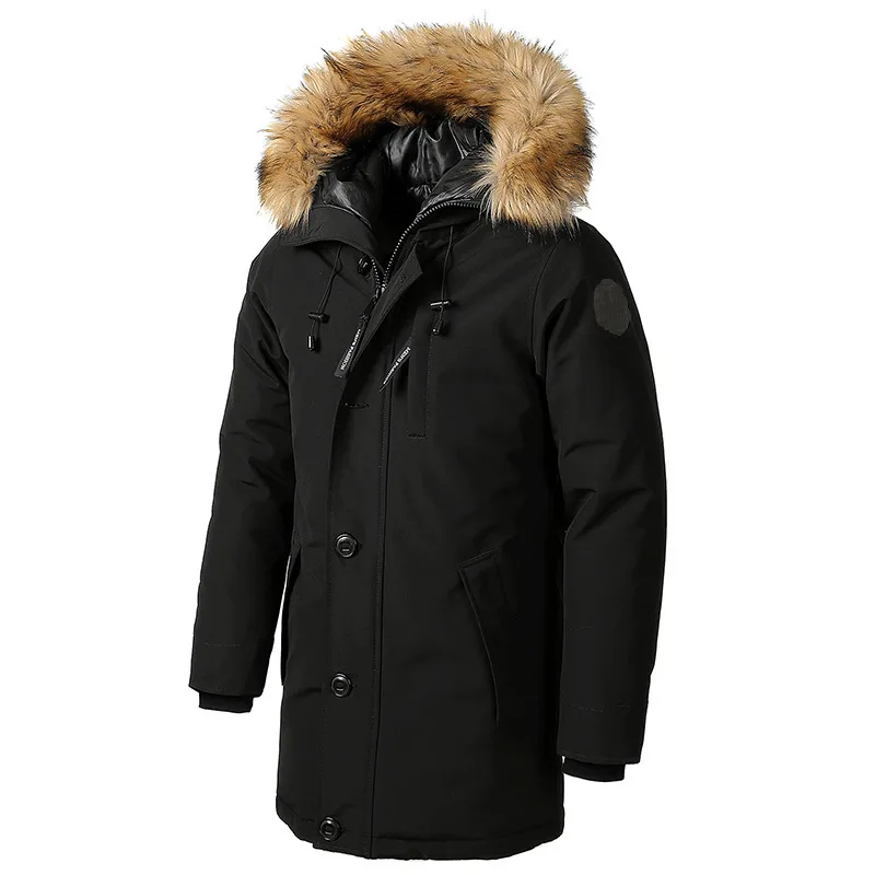 

Men Brand Winter Faux Fur Collar Long Thick Cotton Hooded Parkas Jacket Coat Men Pockets Outwear Waterproof Jacket Parka Men