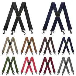 Heavy Duty Work Men's Suspenders X-Shape 3.8cm Wide Elastic Trouser Braces Adjustable 4 Hooks Trouser Straps Belt Wedding Party