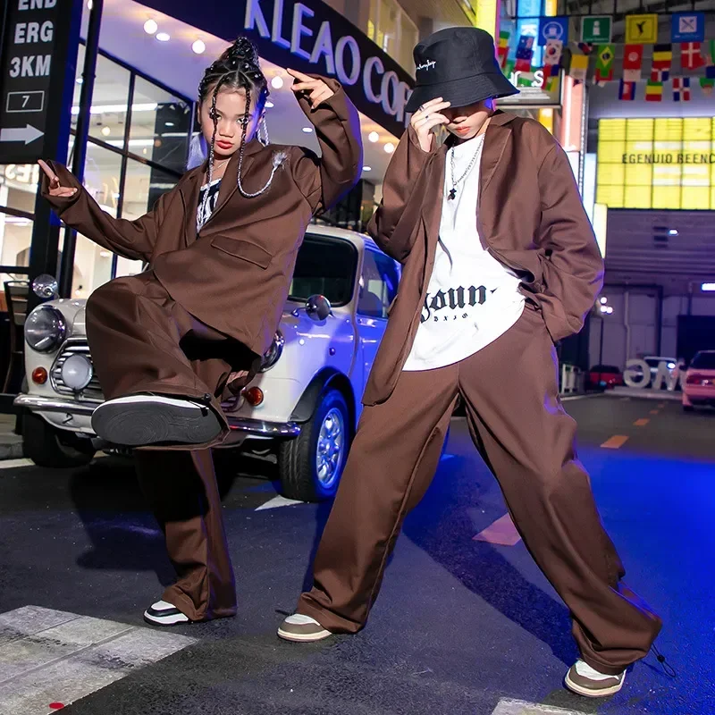 

Костюм джазовый для девочек и мальчиков, детская одежда в стиле K-POP, хип-хоп, пиджак большого размера, уличная одежда, мешковатые брюки