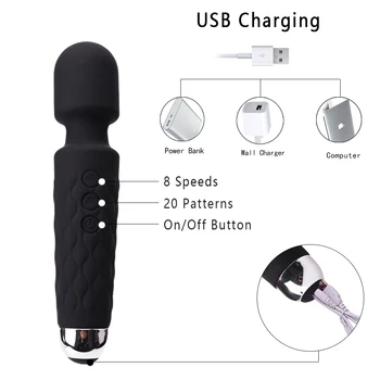 Massage Stick 20 Frequency Strong Vibrator AV Stick Waterproof USB Rechargeable Adult Sex Products Vibrator  For Women 3