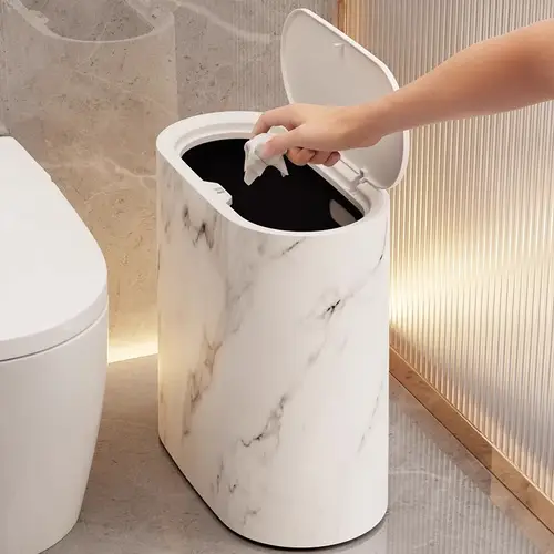 2025 New Home 12L Imitation Marble Wood Grain Manual Press Trash Can Hotel and Homestay with Lid Kitchen Living Room Waste Bins - Image 3