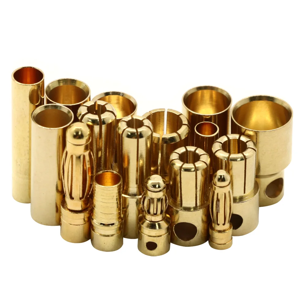20pcs/lot 2.0mm 3.0mm 3.5mm 4.0mm 5.5mm 6.0mm 8.0MM Gold Bullet Banana Connector plug for ESC Lipo RC battery Plugs (10 pair) 6
