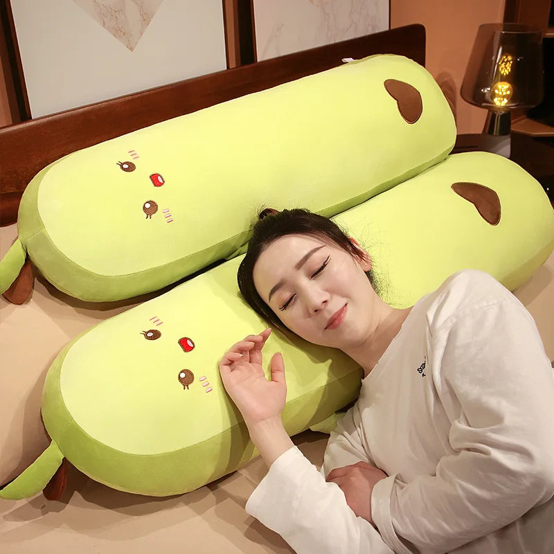 녹색 아보카도 긴 베개 박제 과일 봉제 봉제 봉제 머리 지지대 강화 하트 패턴, 귀여운 수면 동반 선물