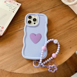 Custodia per telefono morbida con bordo a onda a forma di cuore 3D