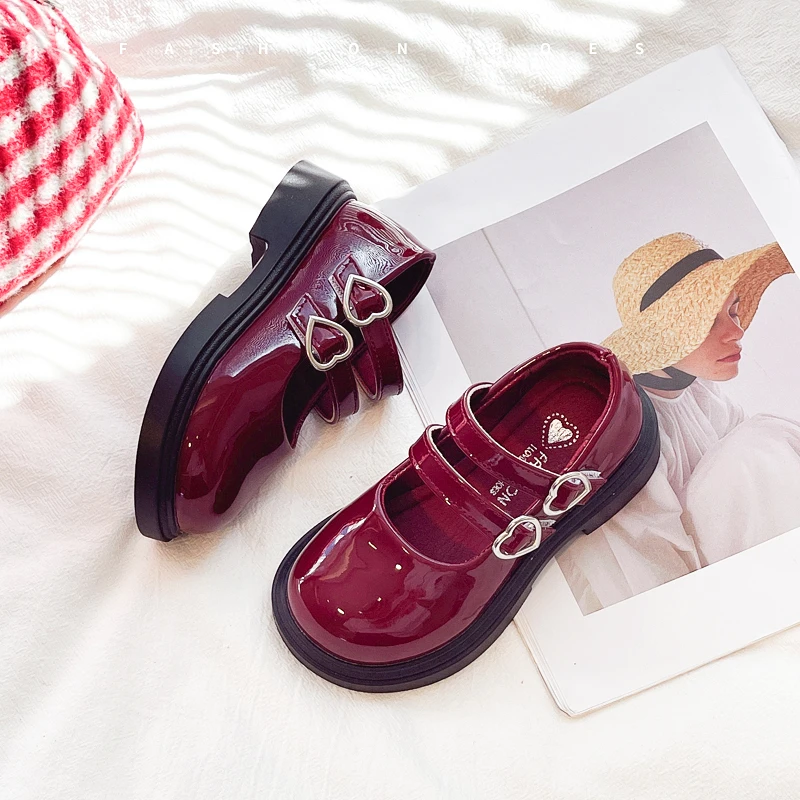 New Girls Princess Mary Jane Shoes Spring Autumn Kids Fashion Leather Shoes Wine Red Sweet Children Causal School Catwalk Shoes