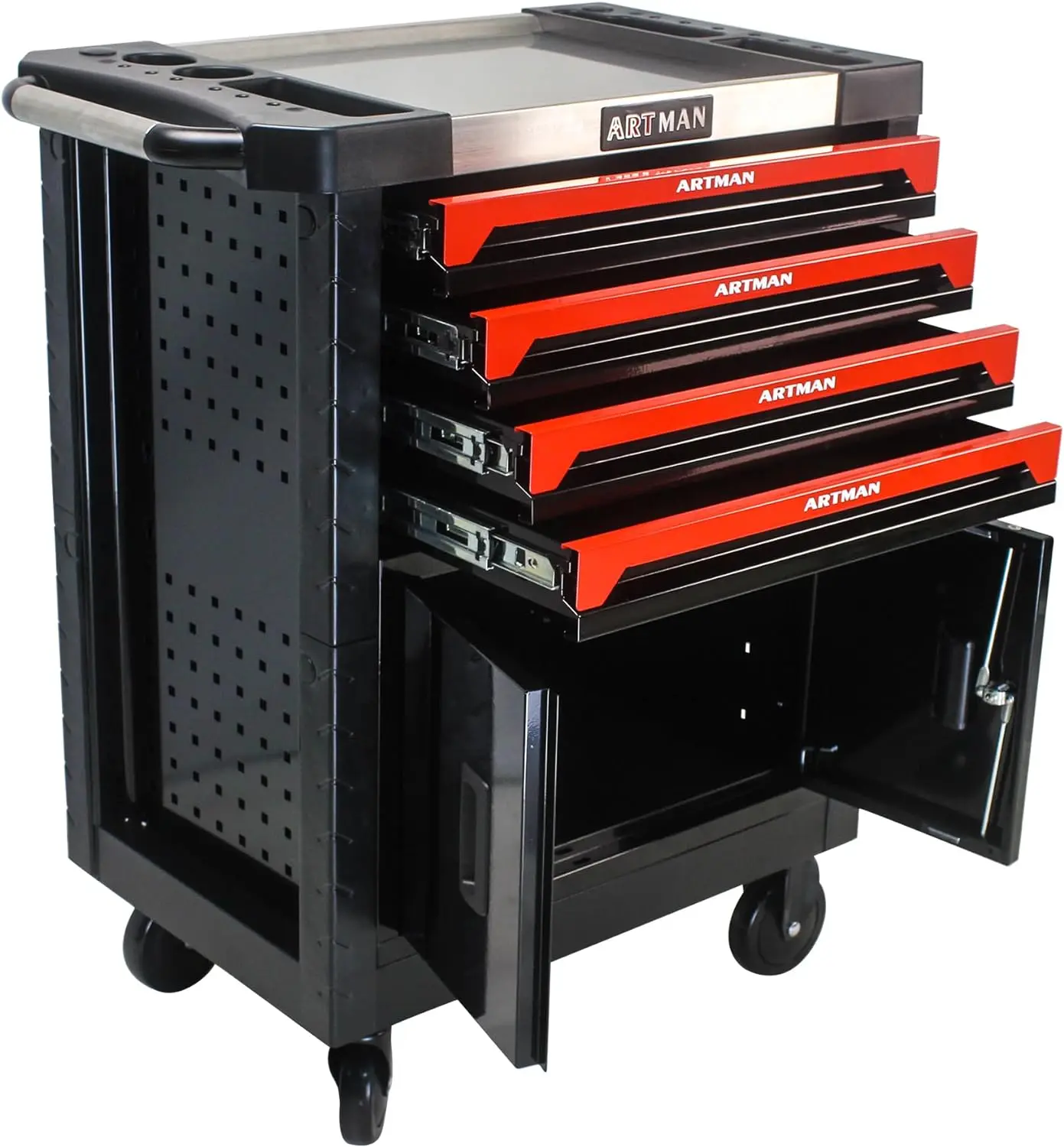 

Rolling Tool Chest Metal Tool Box with Wheels Cabinet Portable Box with Wheels Removable 4 Drawers Cart with Lock