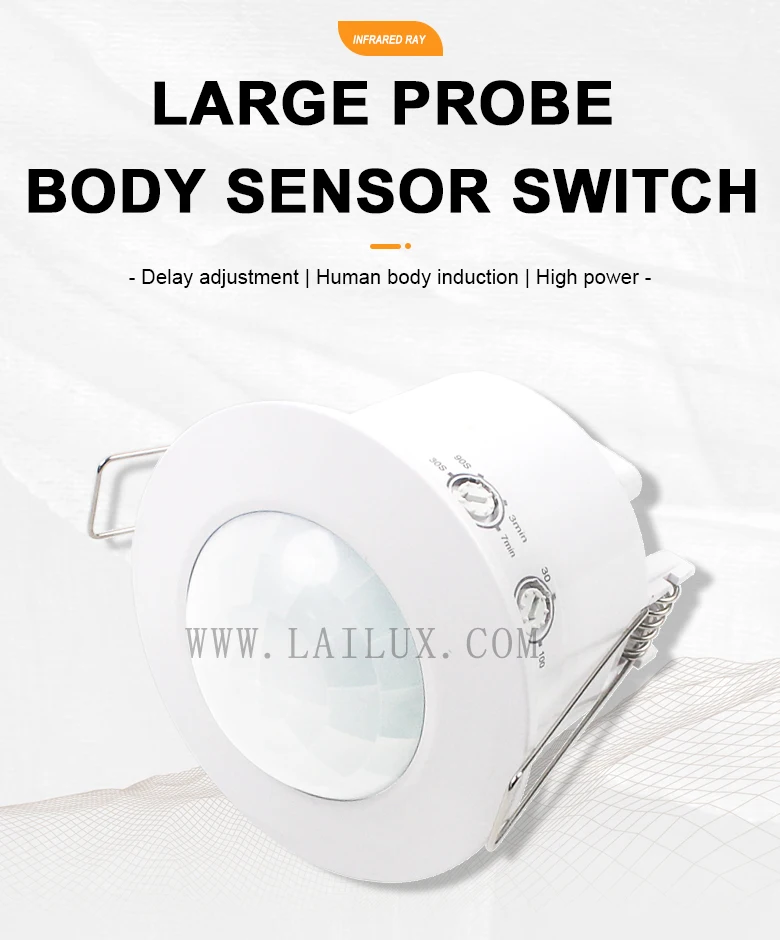 Description Picture 2 of itemAC110-220V 360°Human PIR Sensor Ceiling mounted Flat Infrared Motion Sensor Adjustable Time Off, LUX Light sensitive Switch