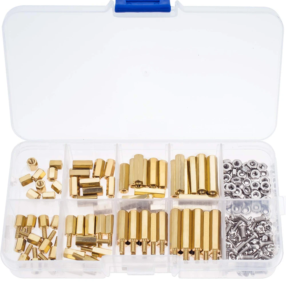 M2.5 Male Female Hex Brass Spacer Standoff Screw Nut Assortment Kit (180Pcs)