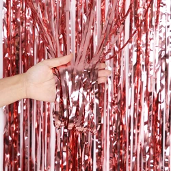 Shimmering Iridescent Foil Fringe Curtain Party Backdrop Decor - 1M Wide and 2M Long (Rose Gold)
