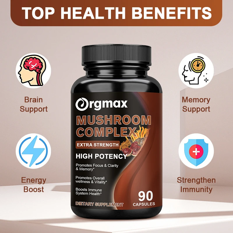 Lion Mane Cordyceps Mushroom Complex Supplement for Nootropic Brain Memory Focus Immune Stress Relief Boost Energy for lions mane mushroom capsules