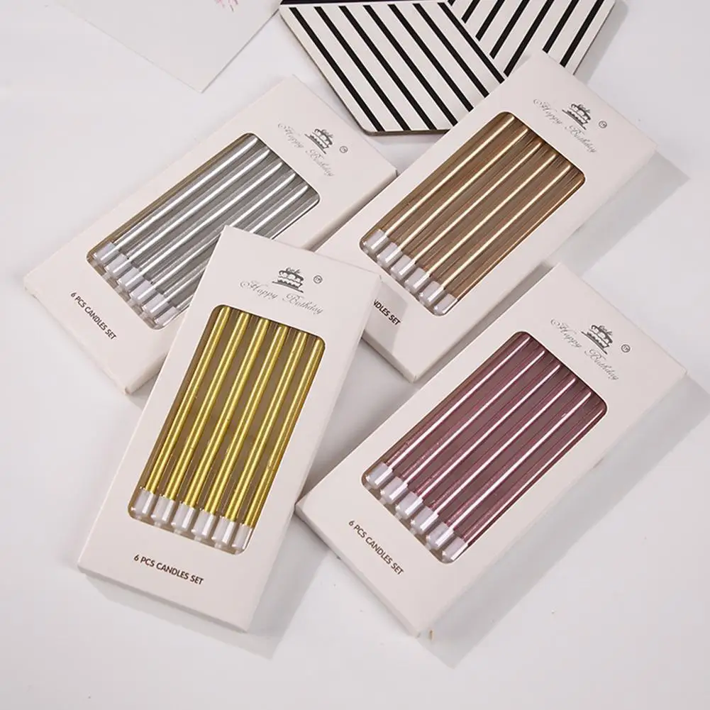 6pcs Colored Candle Birthday Decoration Baby Shower Cake Decor Gender Reveal Cake Toppers Wedding Christmas Partyneeds