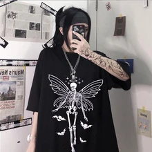 

Goth Women T Shirts Gothic Clothing Angel Skull Fashion Print Short Sleeve Oversized T Shirt Womens Harajuku Streetwear Tops