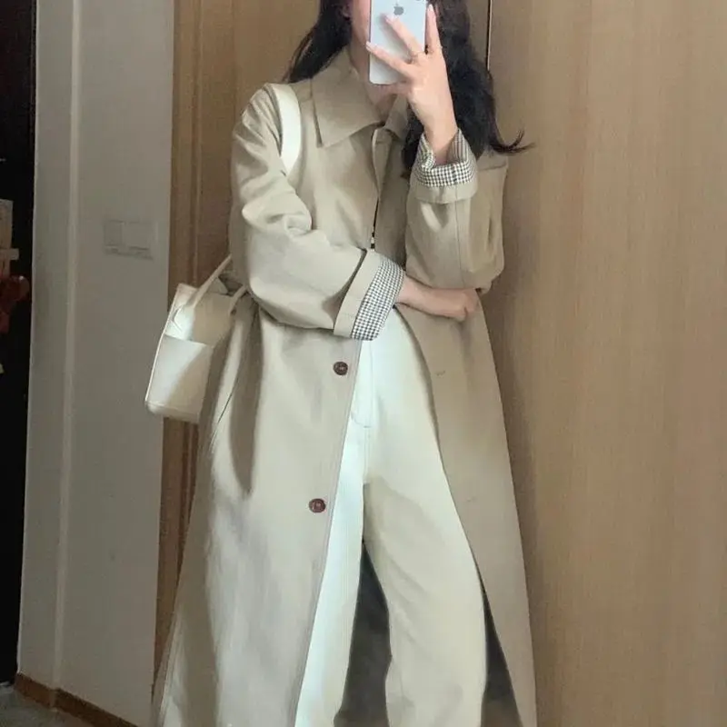 Turn-down Collar Trench Women New Korean Style Autumn Students Coats All-match Long Single Breasted Comfortable Chic Fashion