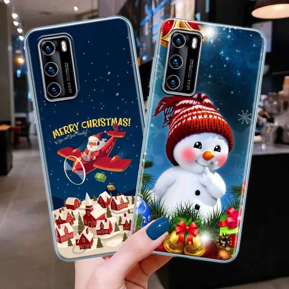 

Silicone Gift Phone Case For Huawei P20 P30 P40 Lite P50 Pro P Smart Z 2019 Protector Cover Merry Christmas Santa Claus Snowman